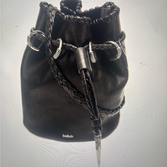 ba&sh Black Leather Hobo Bag with Chain Details,All Products : American Fashion Style Bags On Sale